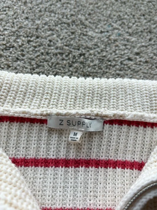 Buckle Z Supply Villa Striped 1/2 Zip Striped Sweater Red Pepper White size M - Picture 6 of 9